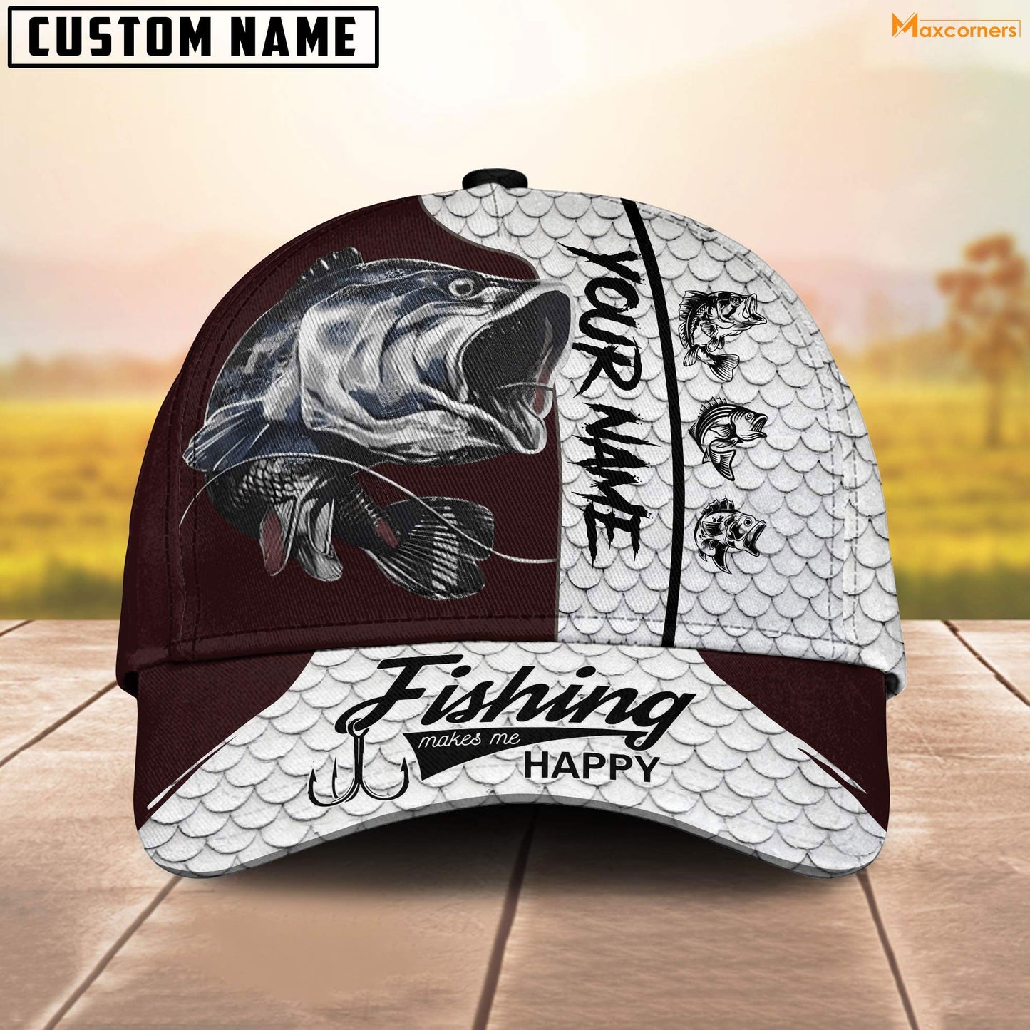 Frenzidea Personalized  Fishing Red & White Cap
