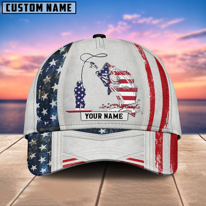 Frenzidea Personalized Fish White USA Flag Cap