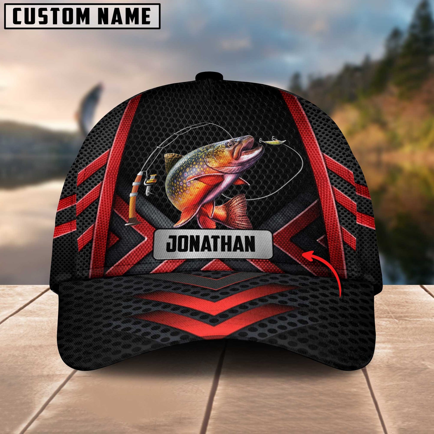 Frenzidea  Personalized Fishing Black & Red Cap