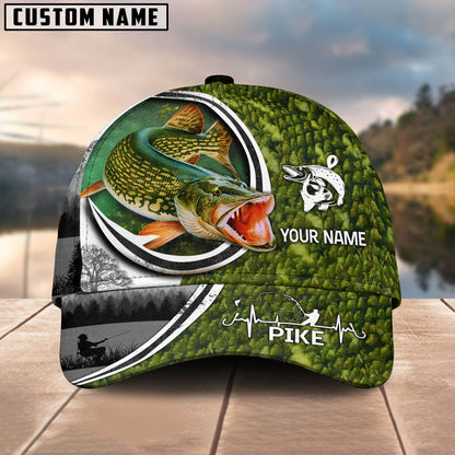 Frenzidea Custom Name Northern Pike Fishing Heart Beat Hook Classic Cap