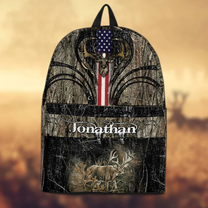 Frenzidea Deer Hunting Name State & Flag Personalized Backpack