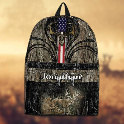 Frenzidea Deer Hunting Name State & Flag Personalized Backpack