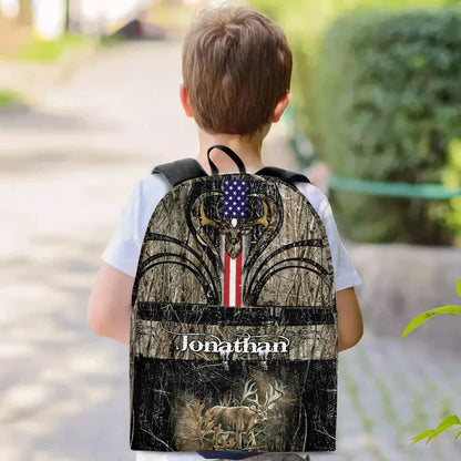 Frenzidea Deer Hunting Name State & Flag Personalized Backpack