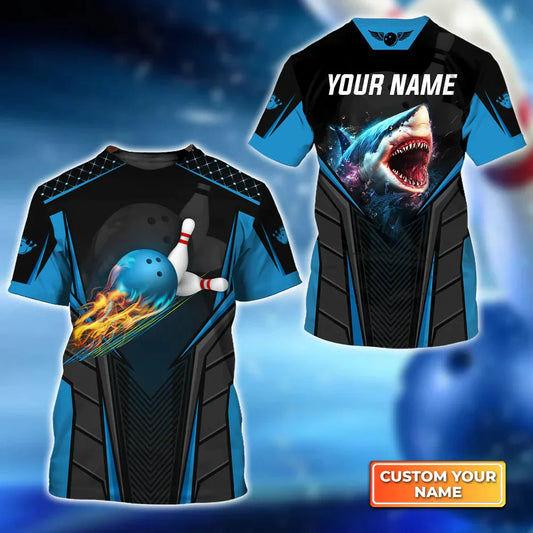 Frenzideas Shark Team Blue Bowling Ball Personalized Name 3D Shirt