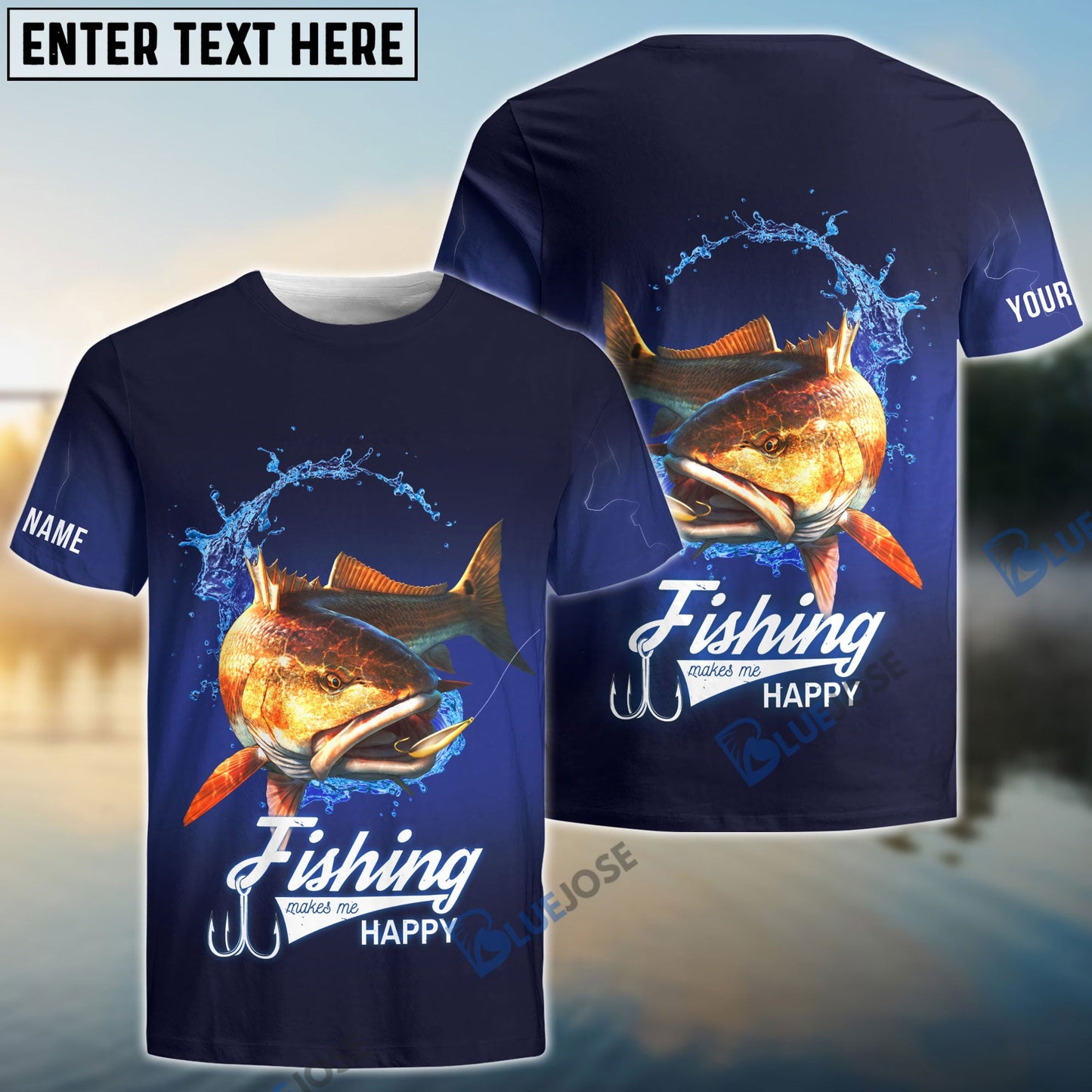 Frenzidea Customized Name Fishing Makes Me Happy Redfish 3D Shirts