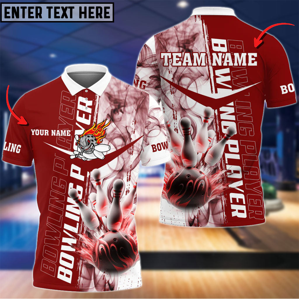 Frenzidea Smoky Bowling And Pins Multicolor Option Customized Name 3D Shirt (4 Colors)