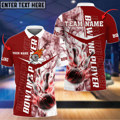 Frenzidea Smoky Bowling And Pins Multicolor Option Customized Name 3D Shirt (4 Colors)