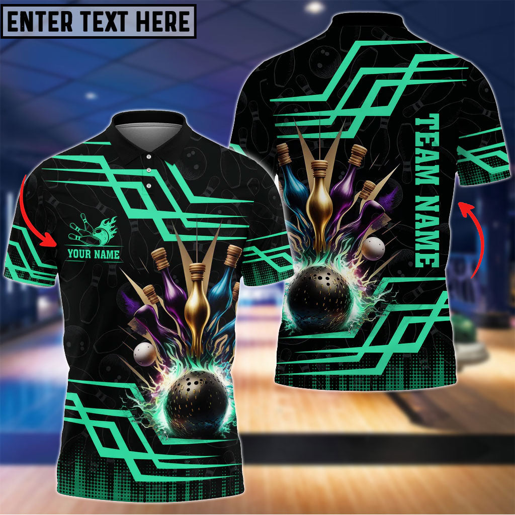 Frenzidea Bowling And Pins Royal Multicolor Option Customized Name 3D Shirt (6 Colors)