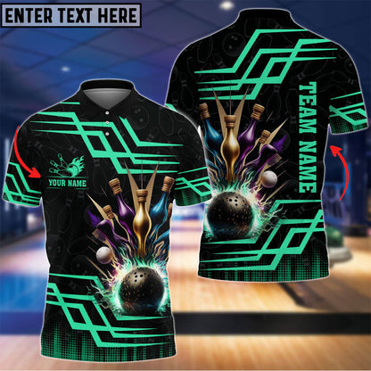 Frenzidea Bowling And Pins Royal Multicolor Option Customized Name 3D Shirt (6 Colors)