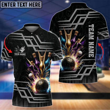 Frenzidea Bowling And Pins Royal Multicolor Option Customized Name 3D Shirt (6 Colors)