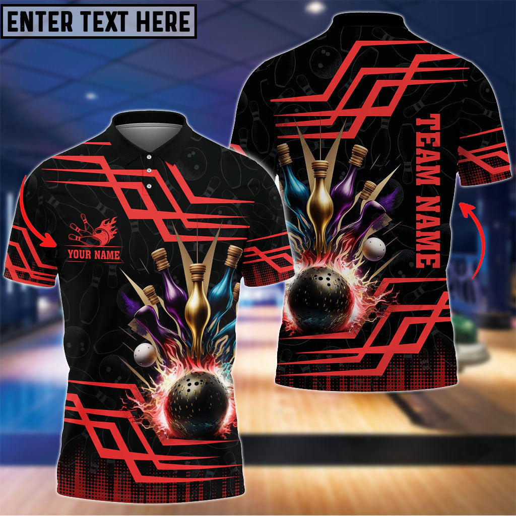 Frenzidea Bowling And Pins Royal Multicolor Option Customized Name 3D Shirt (6 Colors)