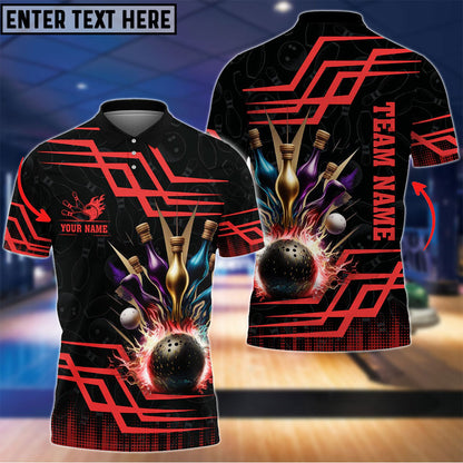 Frenzidea Bowling And Pins Royal Multicolor Option Customized Name 3D Shirt (6 Colors)