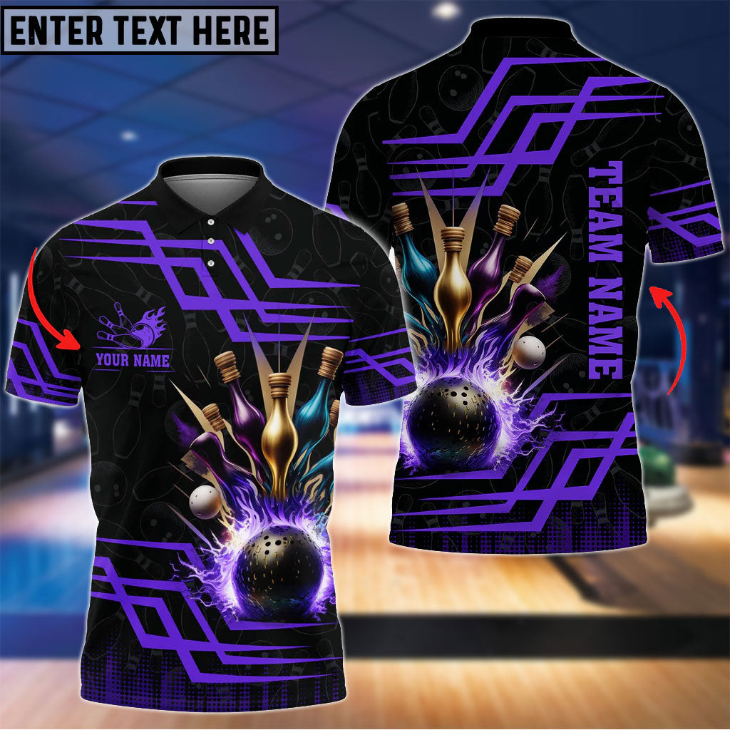 Frenzidea Bowling And Pins Royal Multicolor Option Customized Name 3D Shirt (6 Colors)