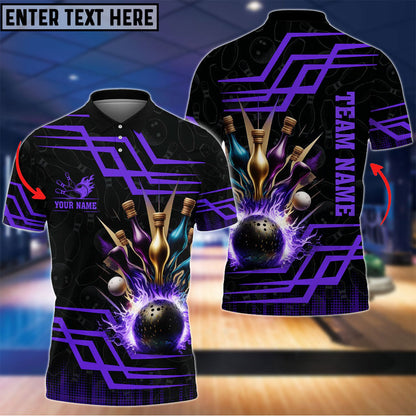 Frenzidea Bowling And Pins Royal Multicolor Option Customized Name 3D Shirt (6 Colors)