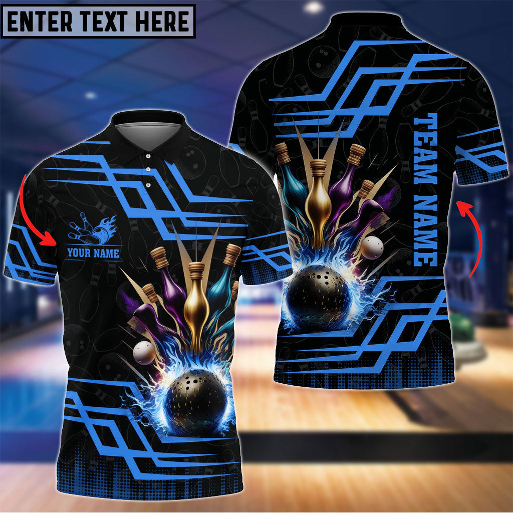 Frenzidea Bowling And Pins Royal Multicolor Option Customized Name 3D Shirt (6 Colors)