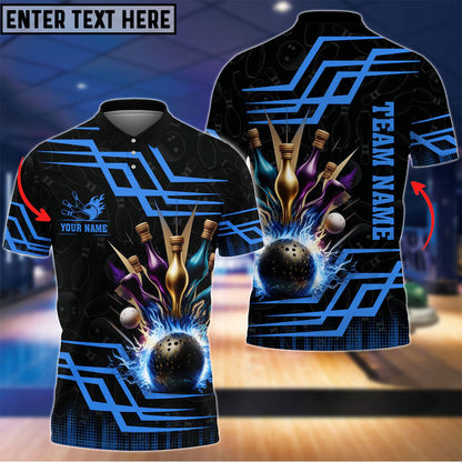 Frenzidea Bowling And Pins Royal Multicolor Option Customized Name 3D Shirt (6 Colors)