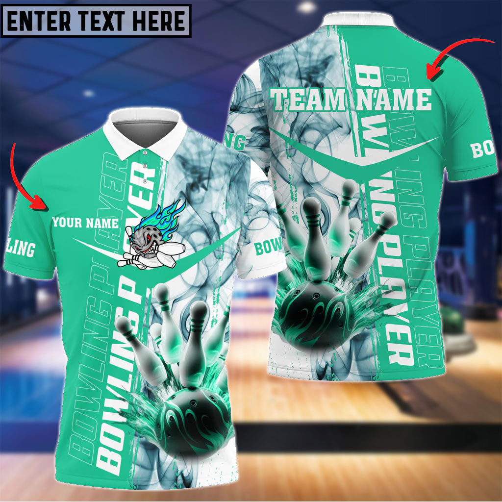 Frenzidea Smoky Bowling And Pins Multicolor Option Customized Name 3D Shirt (4 Colors)