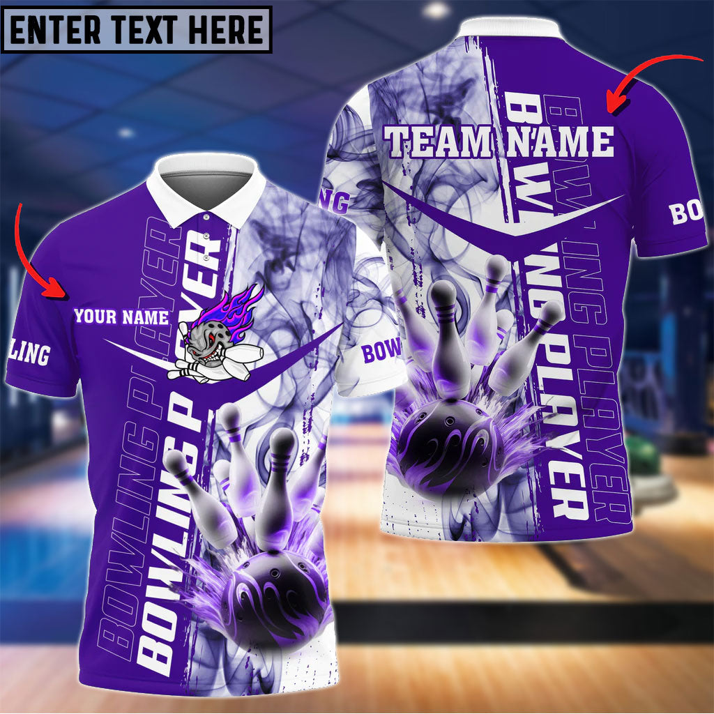 Frenzidea Smoky Bowling And Pins Multicolor Option Customized Name 3D Shirt (4 Colors)