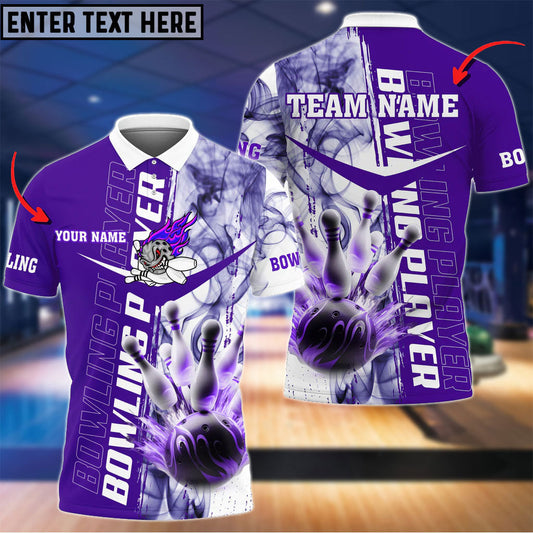 Frenzidea Smoky Bowling And Pins Multicolor Option Customized Name 3D Shirt (4 Colors)