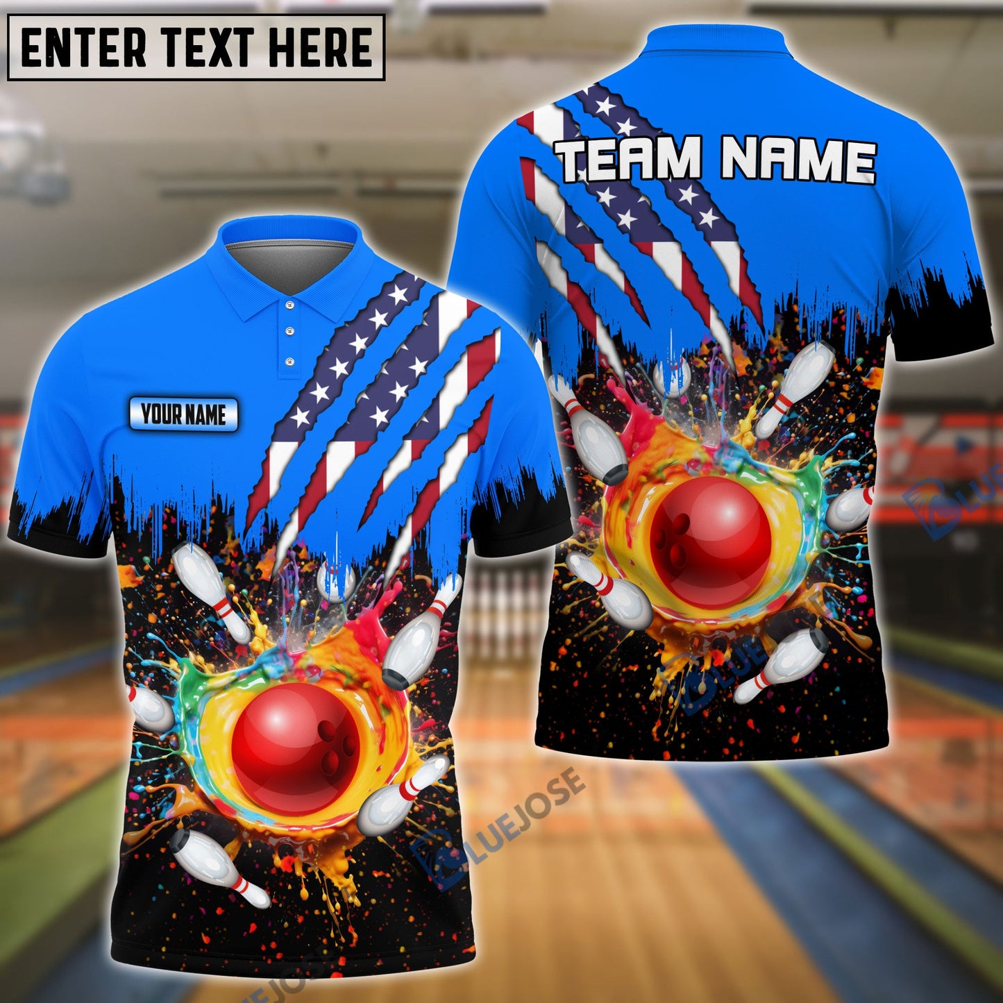 Frenzideas Bowling And Pins Scratch US Flag Pattern Multicolor Personalized Name 3D Shirt