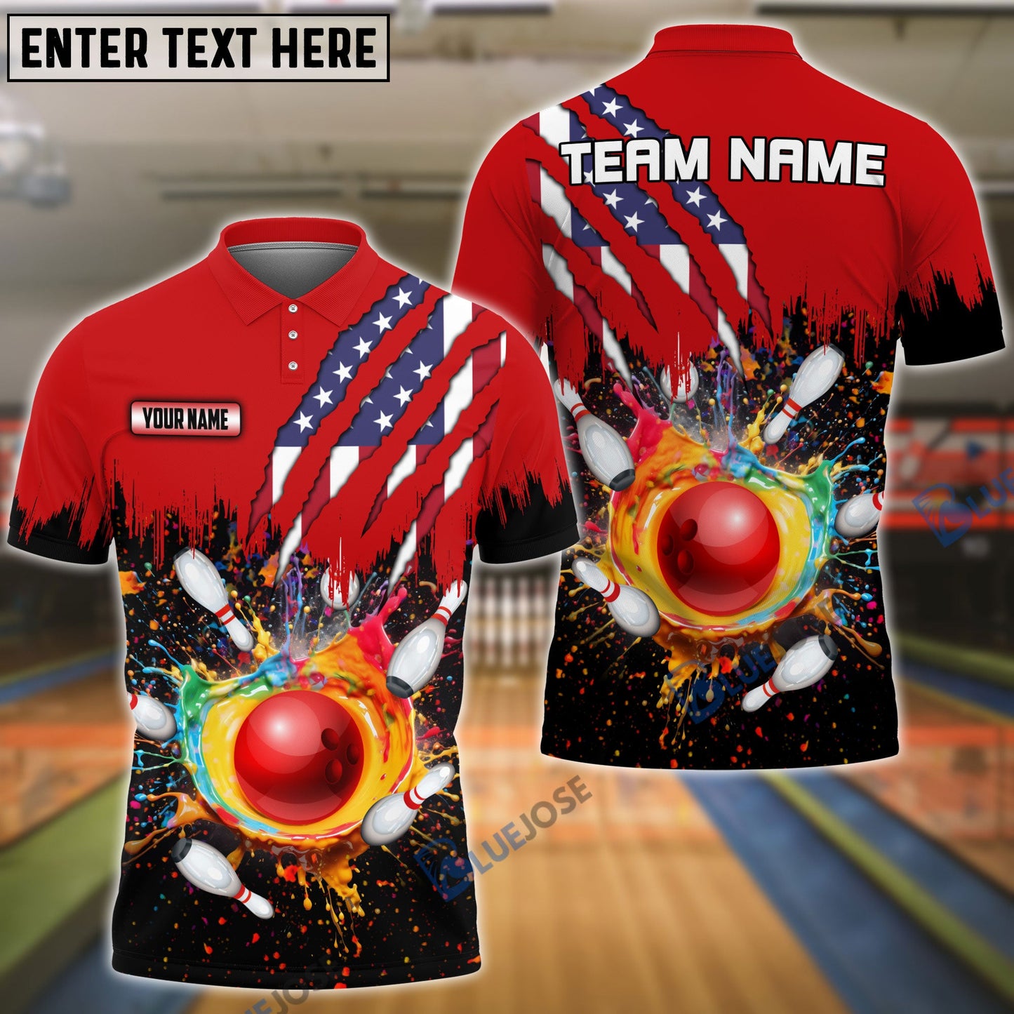 Frenzideas Bowling And Pins Scratch US Flag Pattern Multicolor Personalized Name 3D Shirt