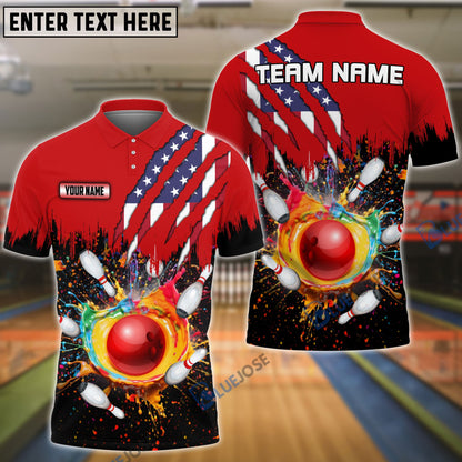 Frenzideas Bowling And Pins Scratch US Flag Pattern Multicolor Personalized Name 3D Shirt
