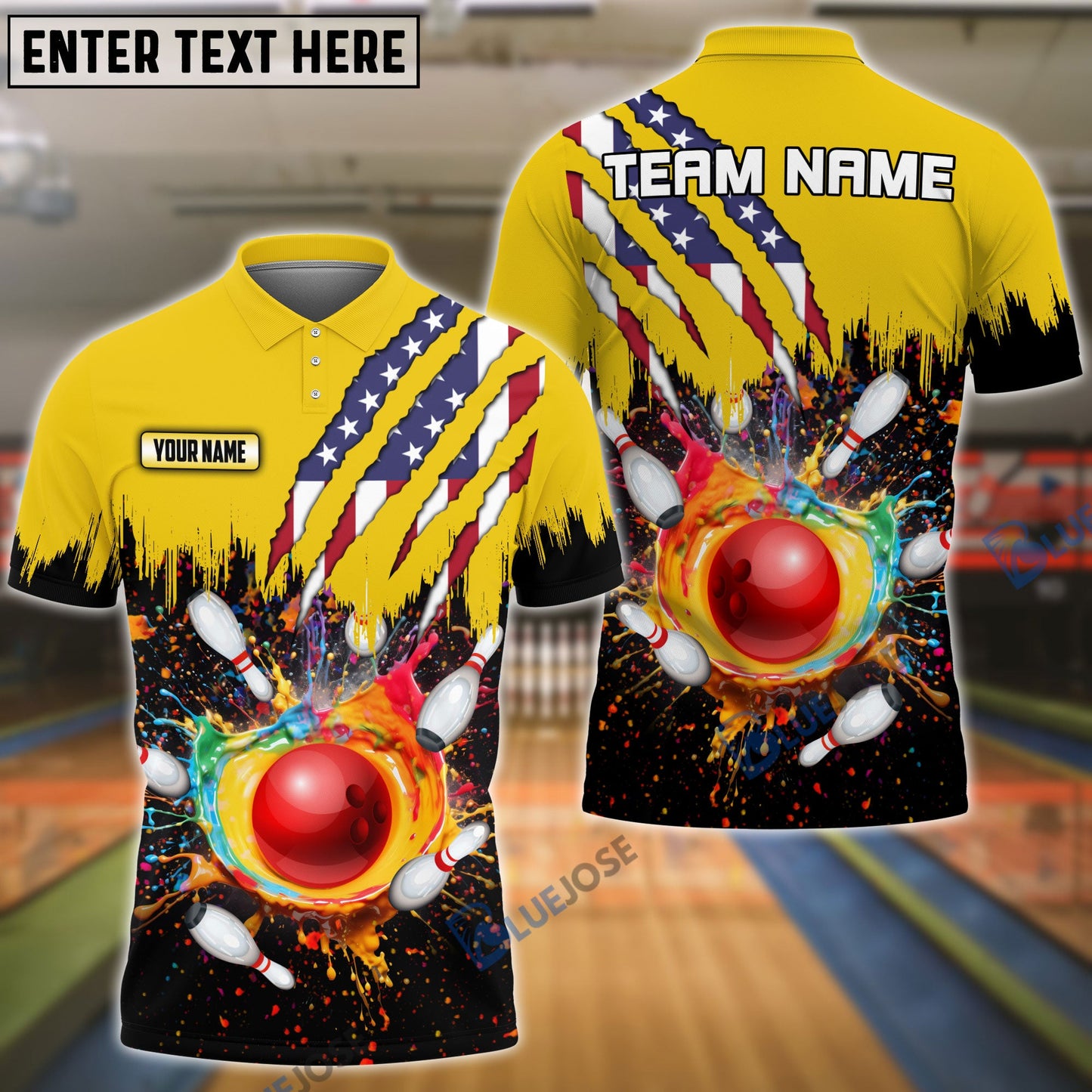 Frenzideas Bowling And Pins Scratch US Flag Pattern Multicolor Personalized Name 3D Shirt
