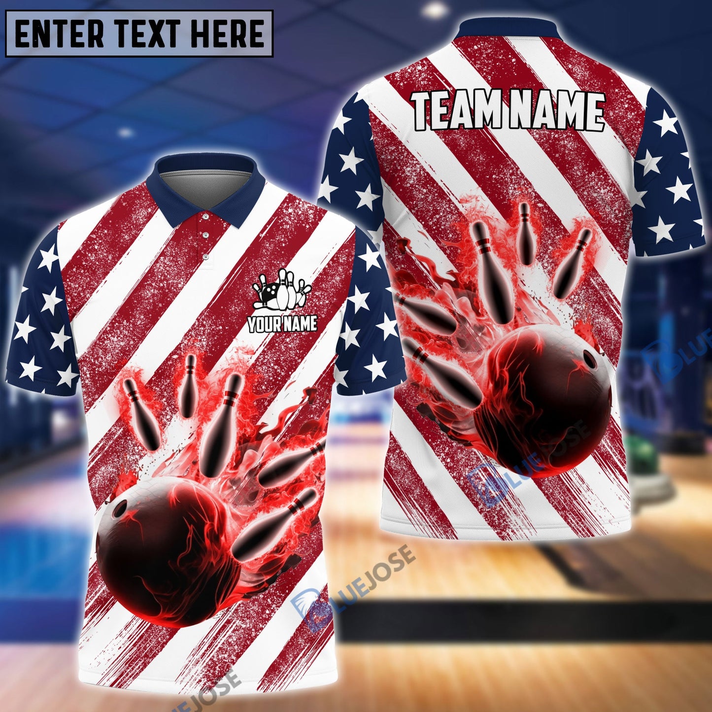 Frenzideas Bowling and Pins American Flag Color Customized Name, Team Name 3D Shirt