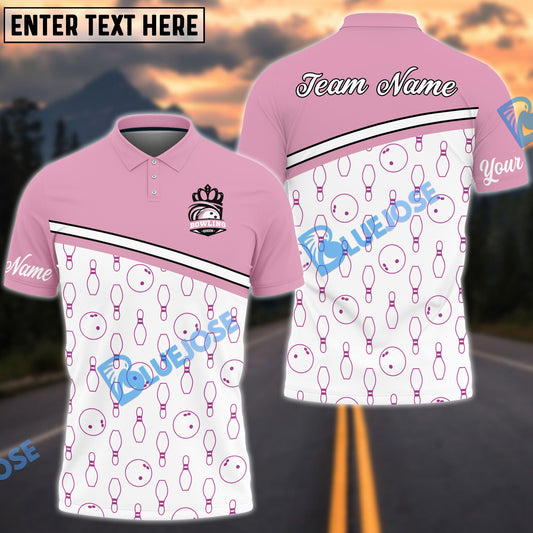 Frenzideas Bowling And Pins White Pink Customized Name 3D Shirt for Women