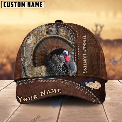 Frenzidea Turkey Hunting Leather Pattern Personalized Name Cap