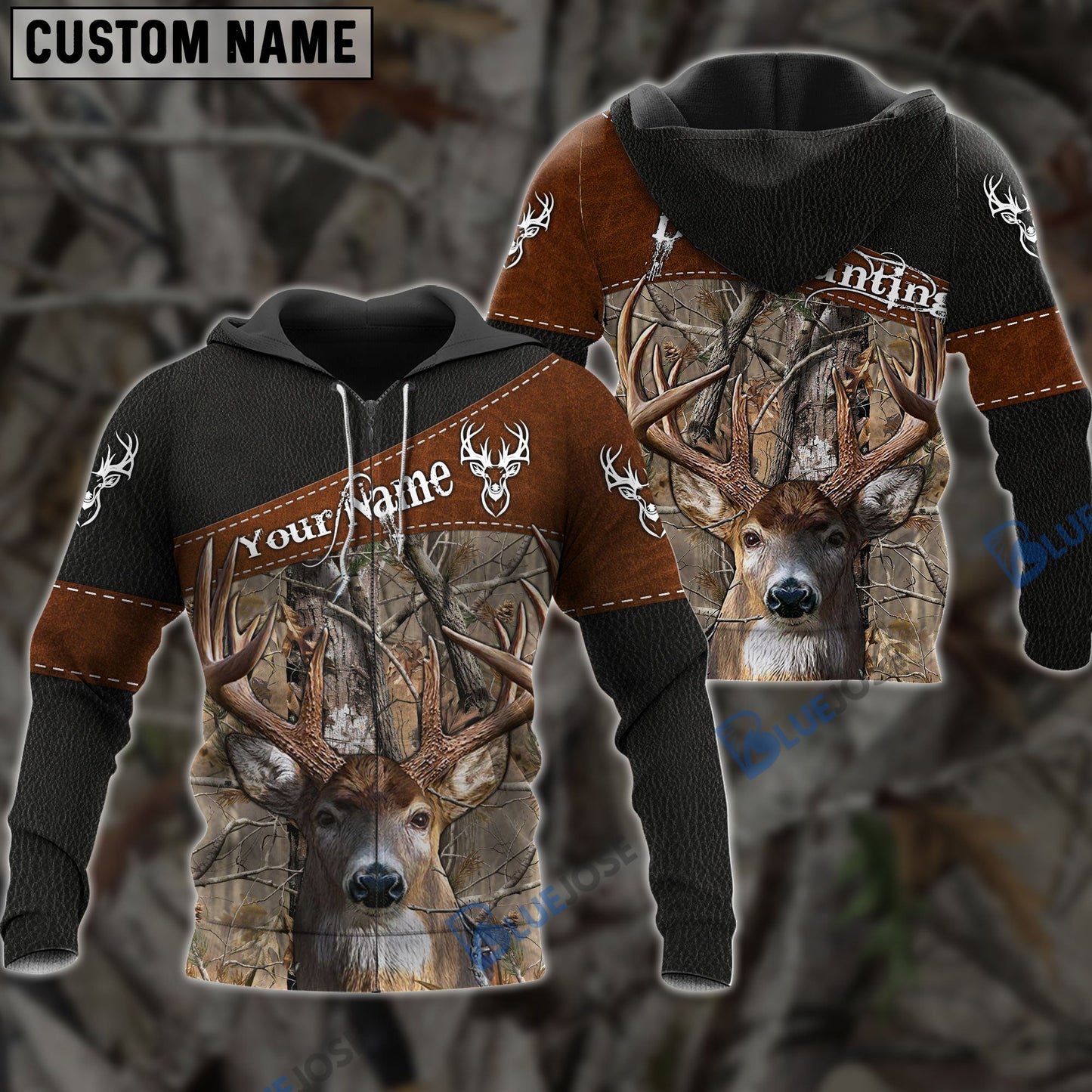 Frenzidea Customized Name Deer Hunting Brown Leather Pattern 3D Shirts