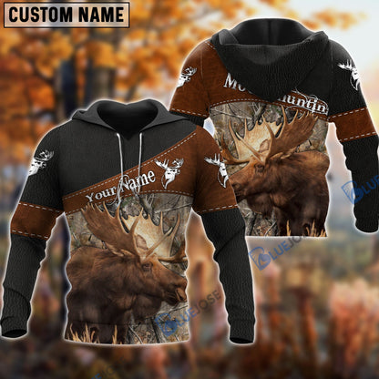 Frenzidea Customized Name Moose Hunting Brown Leather Pattern 3D Shirts