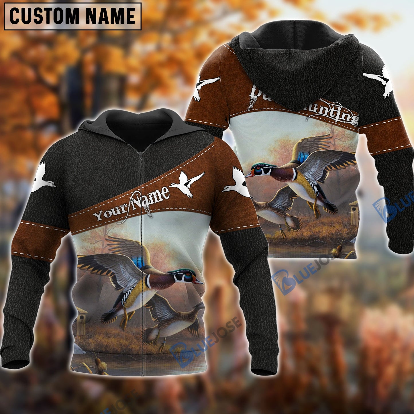 Frenzidea Customized Name Duck Hunting Leather Pattern 3D Shirts