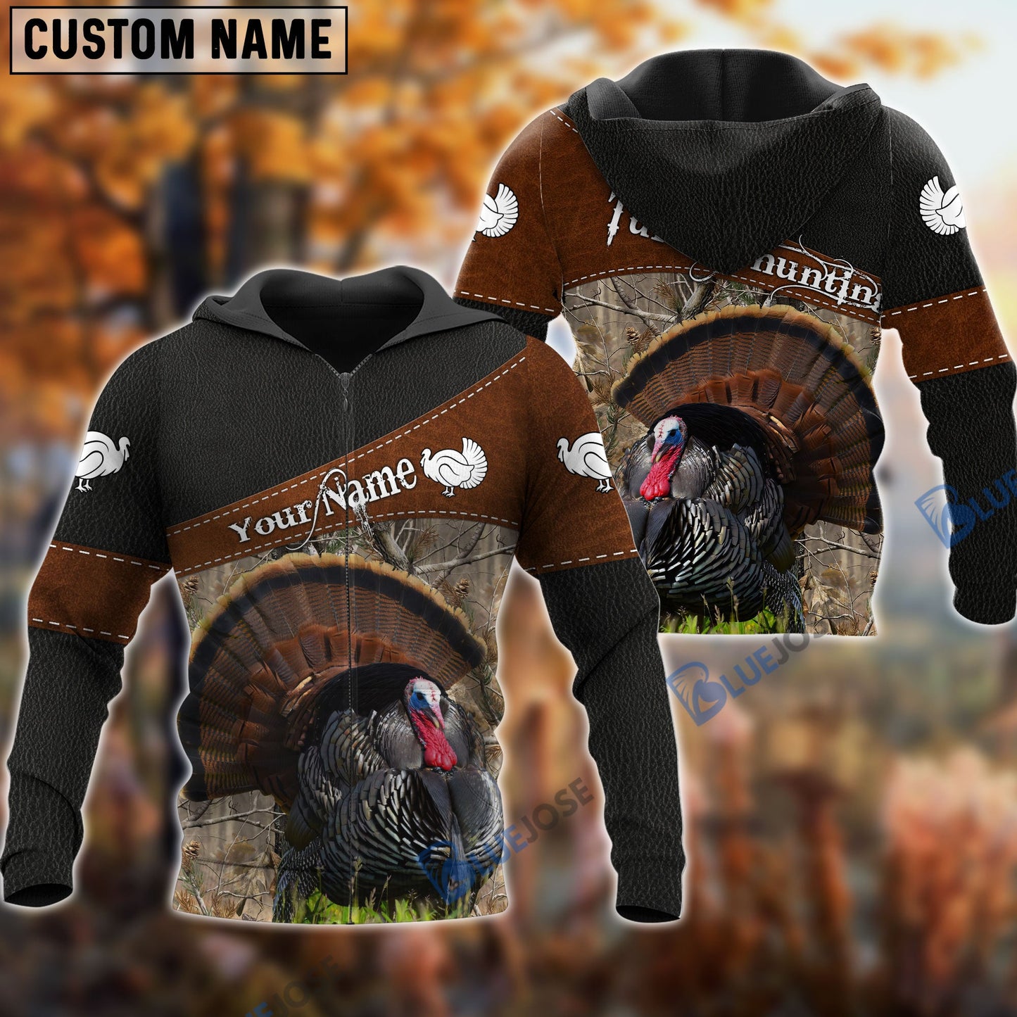 Frenzidea Customized Name Turkey Hunting Leather Pattern 3D Shirts