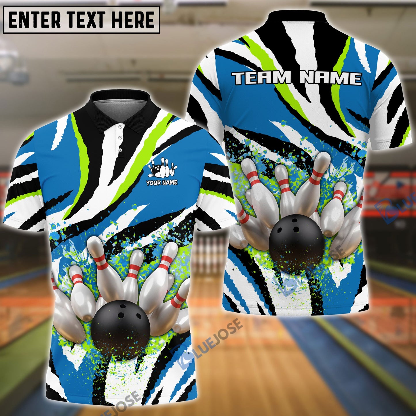 Frenzideas Bowling and Pins Ink Color Customized Name, Team Name 3D Shirt