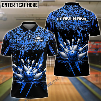 Frenzideas Bowling And Pins Ink Pattern Customized Name 3D Shirt (5 Colors)