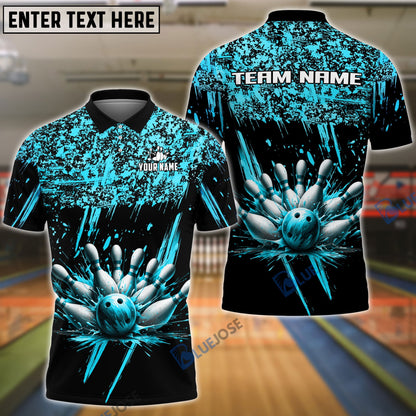 Frenzideas Bowling And Pins Ink Pattern Customized Name 3D Shirt (5 Colors)
