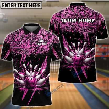Frenzideas Bowling And Pins Ink Pattern Customized Name 3D Shirt (5 Colors)