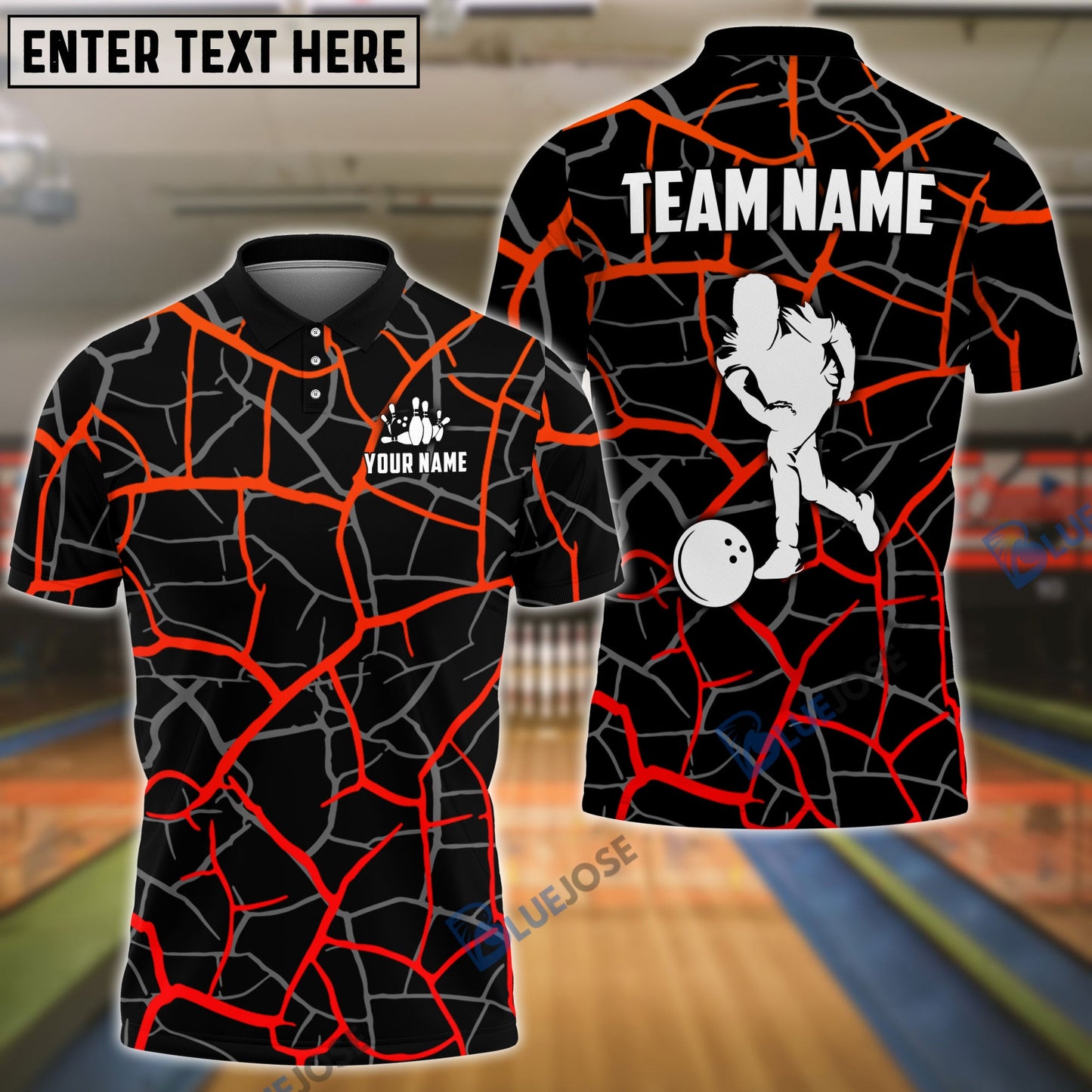 Frenzideas Bowling and Pins Black Red Customized Name, Team Name 3D Shirt