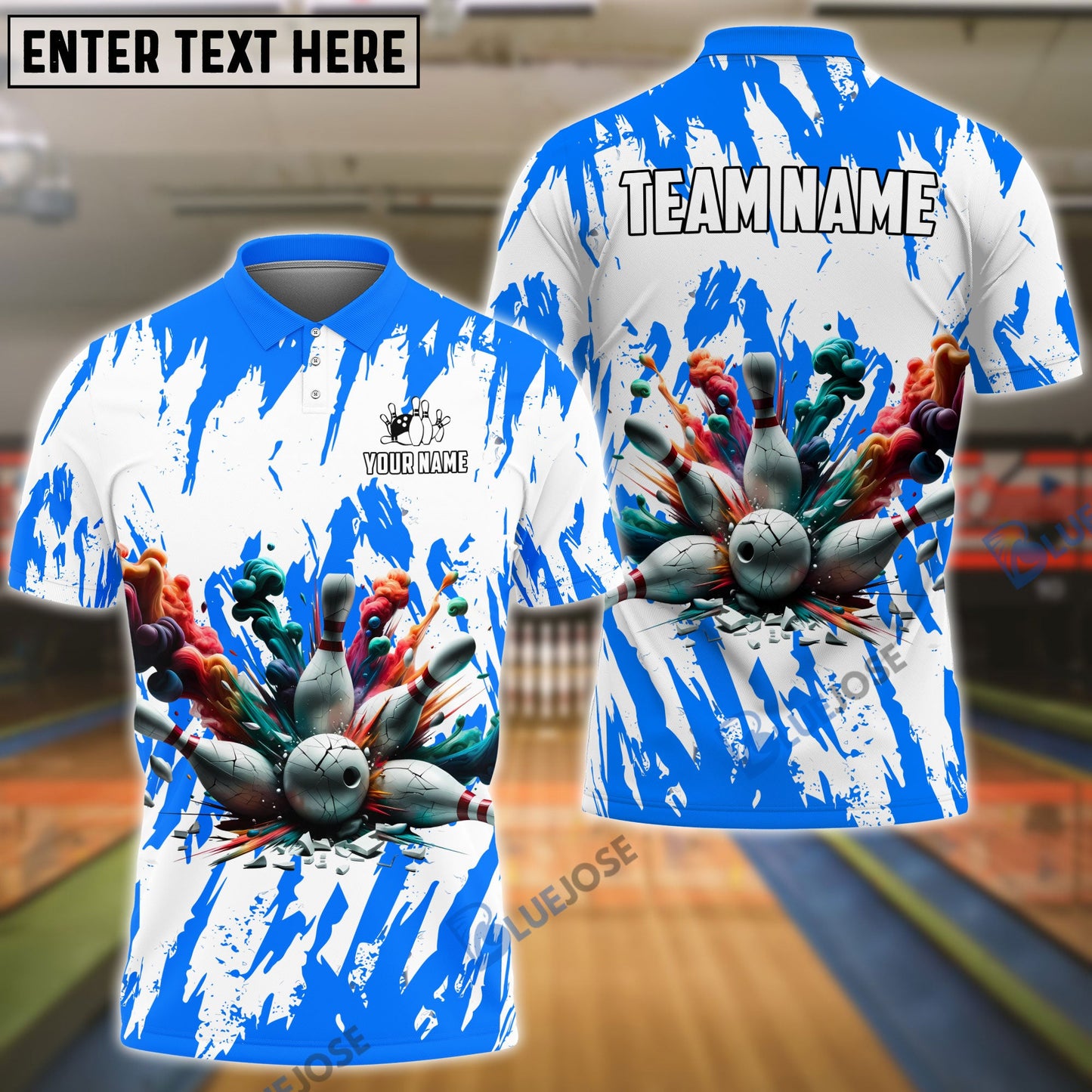 Frenzideas Bowling And Pins Ink Broken Pattern Customized Name 3D Shirt (5 Colors)