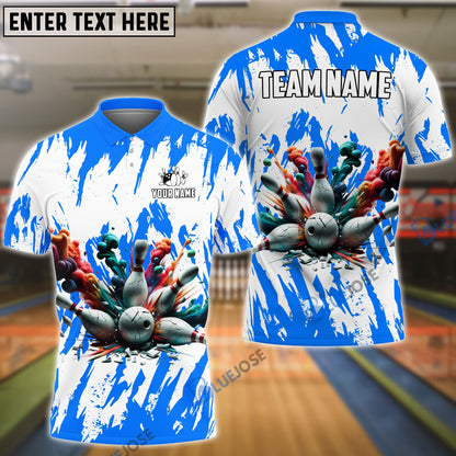 Frenzideas Bowling And Pins Ink Broken Pattern Customized Name 3D Shirt (5 Colors)