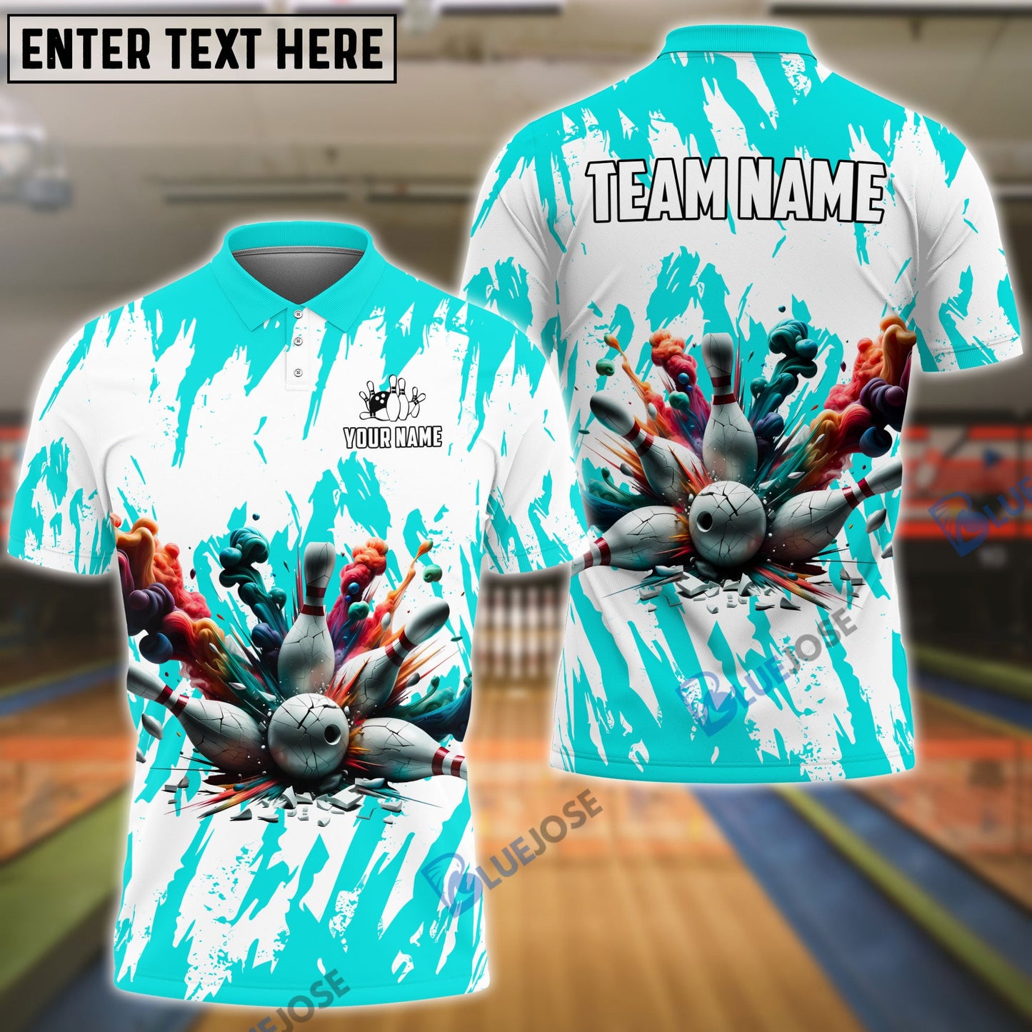 Frenzideas Bowling And Pins Ink Broken Pattern Customized Name 3D Shirt (5 Colors)