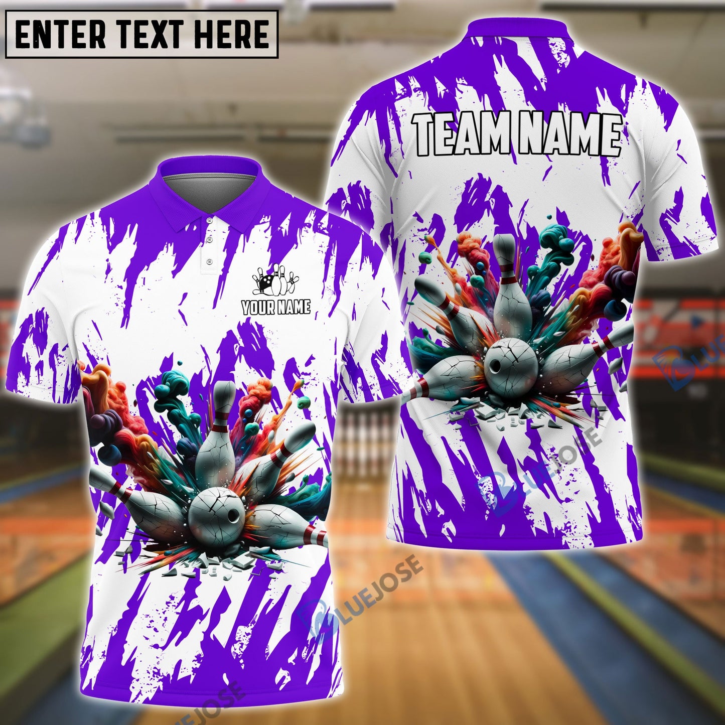 Frenzideas Bowling And Pins Ink Broken Pattern Customized Name 3D Shirt (5 Colors)