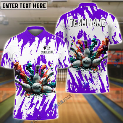 Frenzideas Bowling And Pins Ink Broken Pattern Customized Name 3D Shirt (5 Colors)