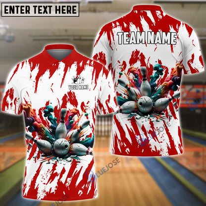 Frenzideas Bowling And Pins Ink Broken Pattern Customized Name 3D Shirt (5 Colors)