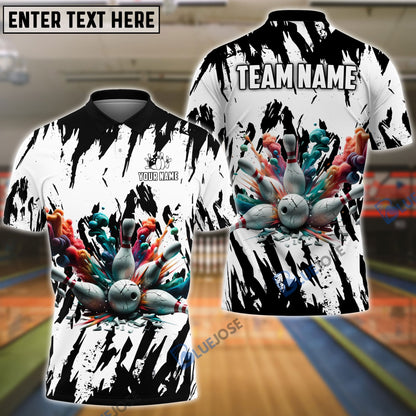 Frenzideas Bowling And Pins Ink Broken Pattern Customized Name 3D Shirt (5 Colors)