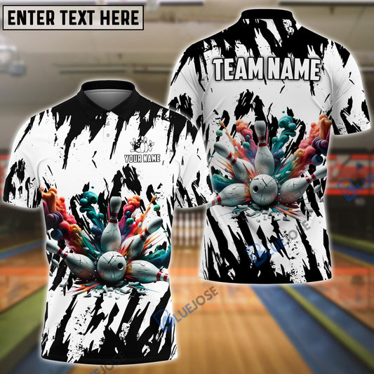 Frenzideas Bowling And Pins Ink Broken Pattern Customized Name 3D Shirt (5 Colors)