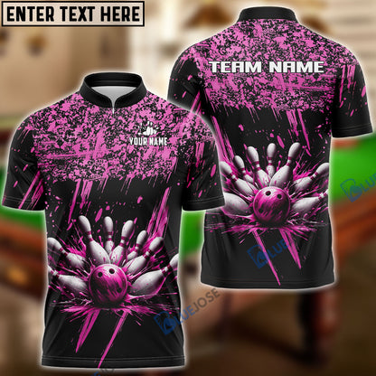 Frenzideas Bowling And Pins Ink Pattern Customized Name 3D Shirt (5 Colors)