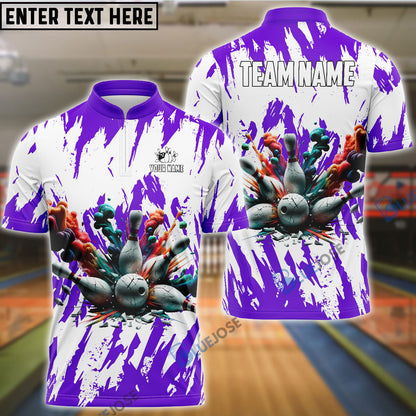 Frenzideas Bowling And Pins Ink Broken Pattern Customized Name 3D Shirt (5 Colors)