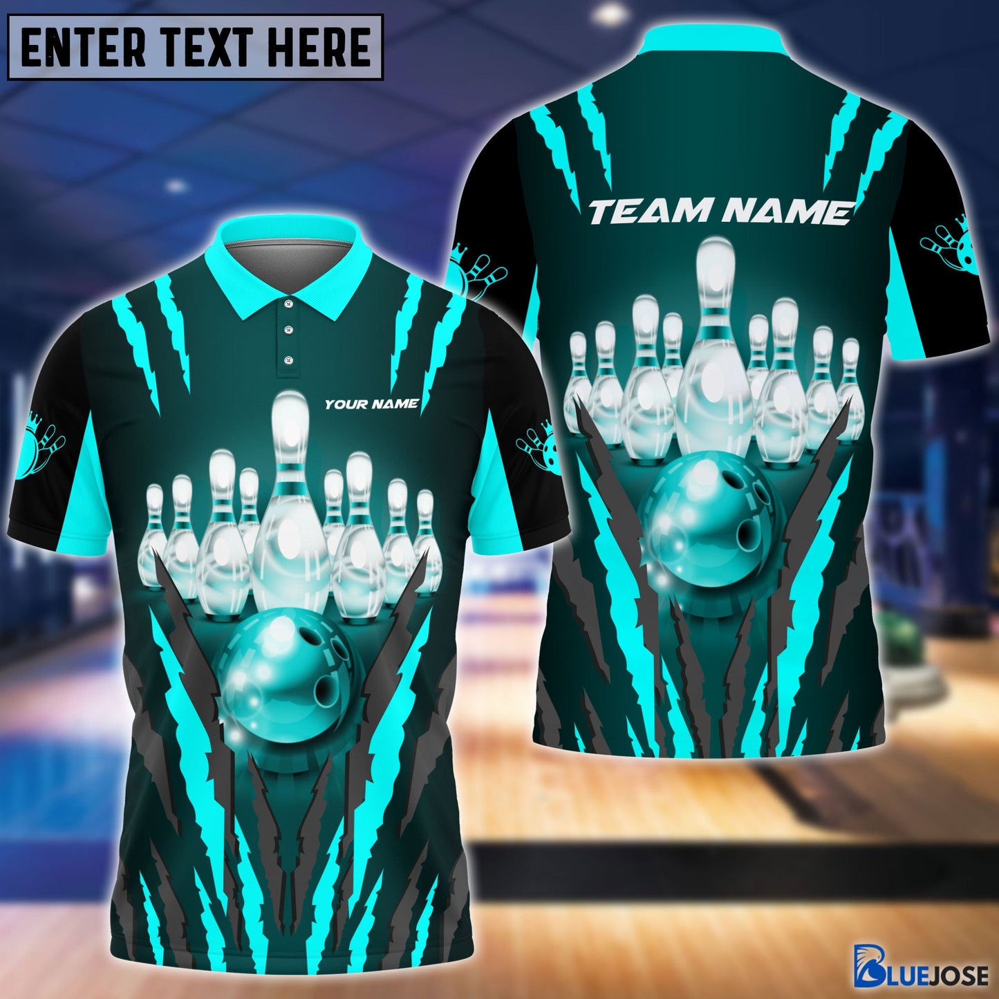 Frenzideas Personalized Name and Team Name Bowling and Pins Multicolor 3D Shirt